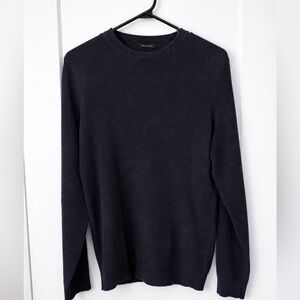 Dark Blue Textured Knit Crewneck Sweater Size L